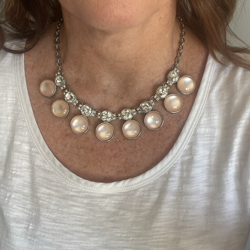 WHBM Statement Choker Necklace Pink silver diamond Formal